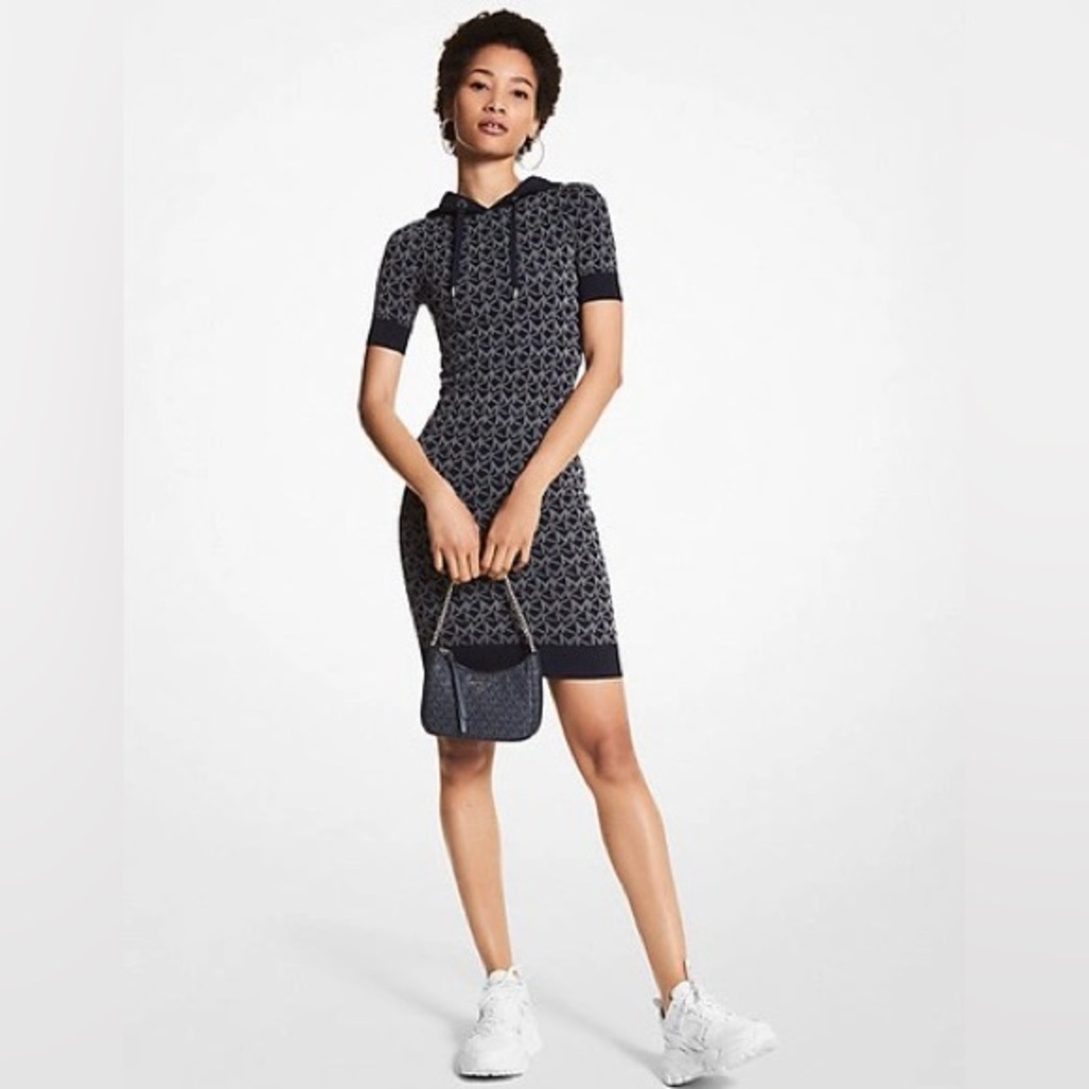 MICHAEL KORS NAVY BLUE JACQUARD MK DRESS